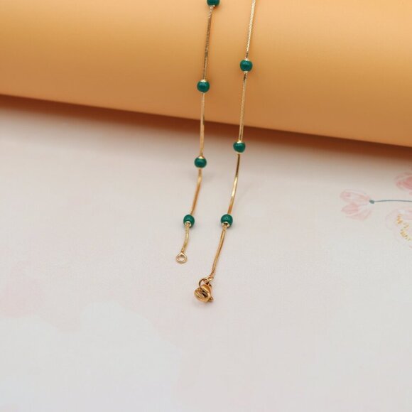 "Rose Gold Necklace with Green Beads, XPNL0132 - Picture 7 of 12